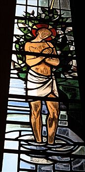 洗礼,耶稣,彩色玻璃窗,教堂,北约克郡,艺术家