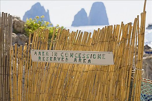 特写,信息牌,木篱,卡普里岛,坎帕尼亚区,意大利