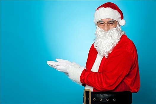 圣诞老人,蓝色背景,姿势,手掌