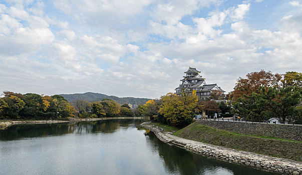 冈山,城堡,秋季,日本