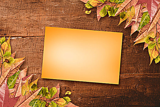 合成效果,图像,橙色,卡片,秋叶,木头