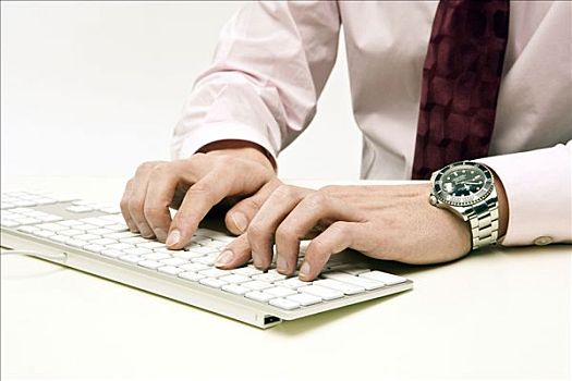 男人,手,打字,键盘