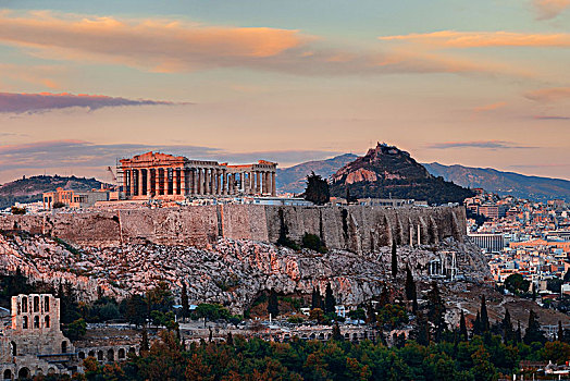 雅典,天际线,日出,山顶,希腊