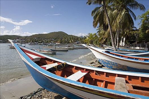 渔船,海滩,玛格丽塔岛,加勒比海,委内瑞拉,南美