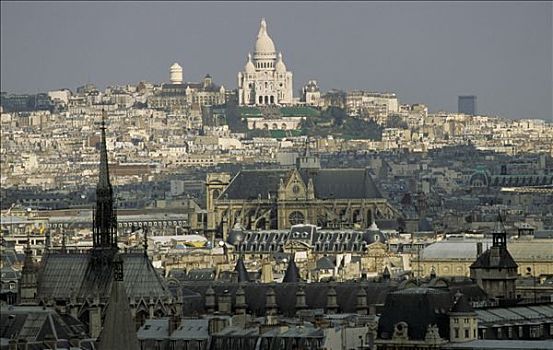 法国,巴黎,全视图,教堂,背景