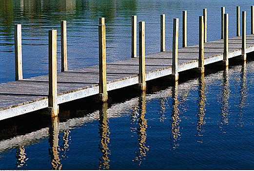 码头,倒影,乔治湖,阿迪朗达克州立公园,纽约,美国