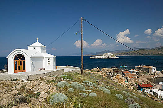 希腊,爱琴海岛屿,水岸,教堂