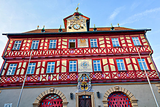 市政厅,建筑,老城,巴特施塔夫斯坦,弗兰克尼亚,巴伐利亚,德国,欧洲