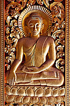 金色,佛,浮雕,琅勃拉邦,老挝