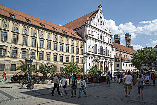 步行区,路,教堂,圆顶,圣母大教堂,后面,慕尼黑,巴伐利亚,德国,欧洲