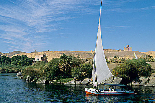 埃及,阿斯旺,尼罗河,象岛,三桅帆船