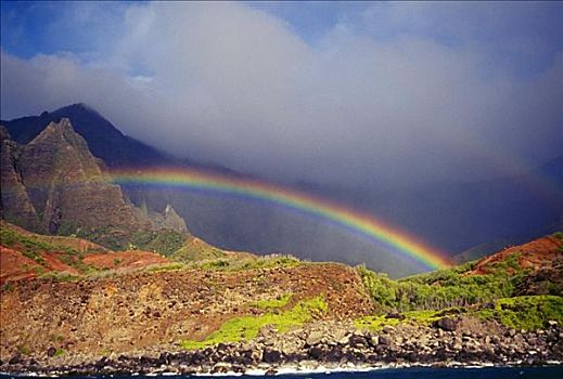夏威夷,考艾岛,纳帕利海岸,彩虹,上方,海岸线