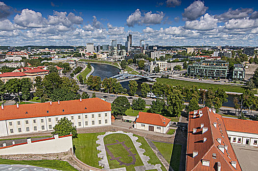 建筑,国家博物馆,航拍,河,维尔纽斯,城市,城堡,立陶宛