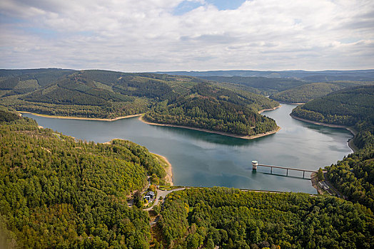 航拍,人工湖,坝,北莱茵威斯特伐利亚,德国,欧洲