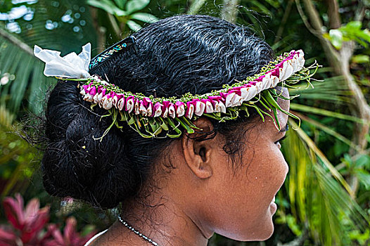 女孩,花,头发,岛屿,雅浦岛,密克罗尼西亚