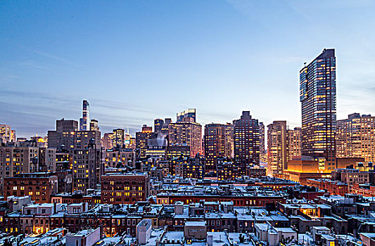 雪,屋顶,曼哈顿中城,黄昏,风景,街道,西部,纽约