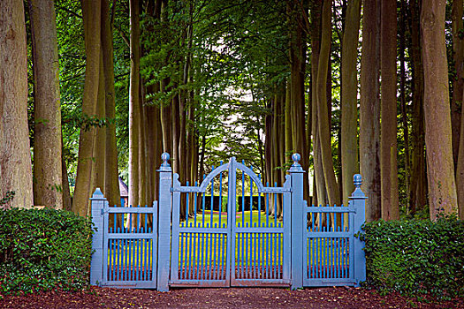 蓝色,大门,花园,地产,科茨沃尔德,格洛斯特郡,英格兰