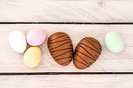 复活节糖果,蛋,多样,彩色,木桌子