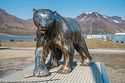 北极熊,雕塑,朗伊尔城,斯瓦尔巴特群岛,北极,挪威,欧洲