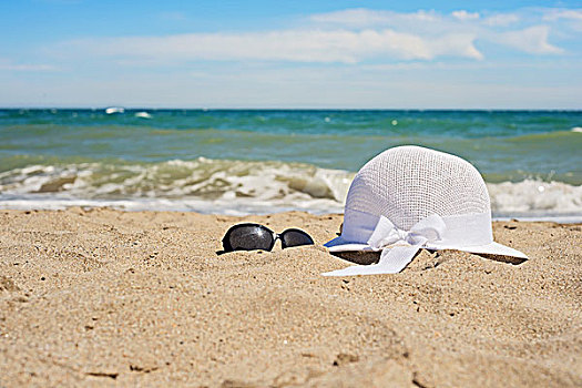 藤条,白色,帽子,墨镜,海滩