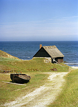老,房子,海洋,瑞典