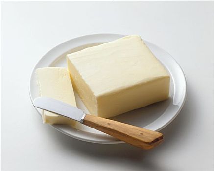 黄油,白色背景,盘子
