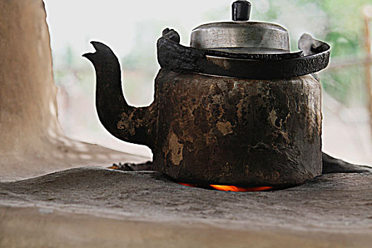 特写,茶壶,泥,炉子