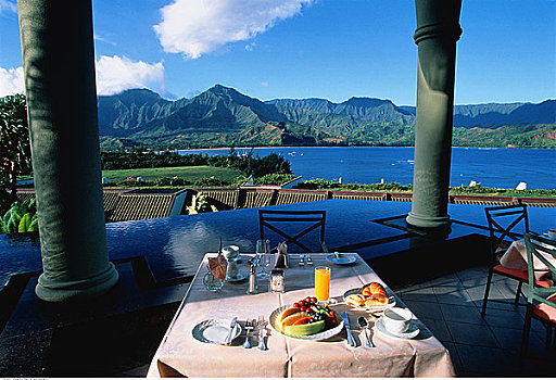 早餐桌,普林斯维尔,胜地,湾,考艾岛,夏威夷,美国