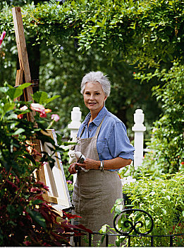 肖像,成年,女人,绘画,花园