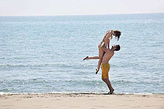 高兴,年轻,情侣,开心,浪漫,海滩,夏季,旅行,概念