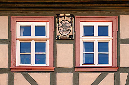两个,窗户,老,半木结构房屋,铭刻,物主,巴伐利亚,德国,欧洲