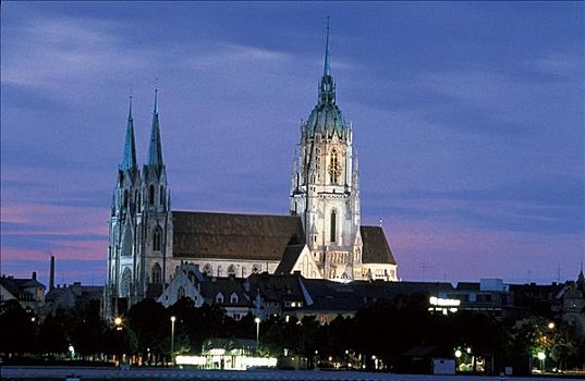 教堂大街,夜光,慕尼黑,巴伐利亚,德国,欧洲
