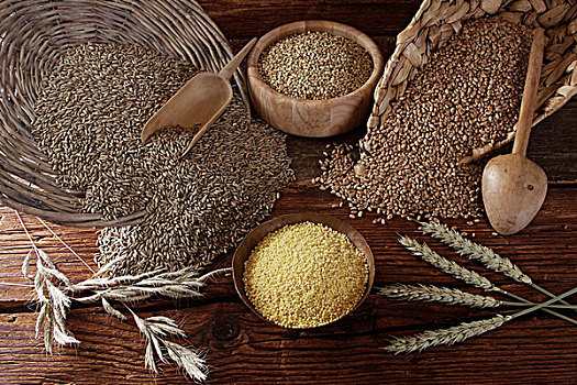 不同,小麦,荞麦,黍,木质,表面