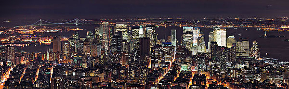 纽约,曼哈顿,天际线,全景,航拍,黄昏