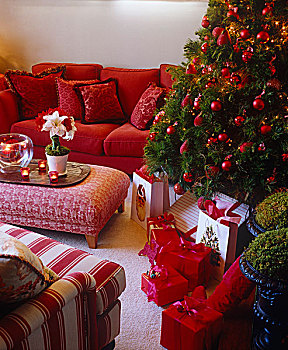 礼物,放置,壮观,圣诞树,装饰,红色,玻璃,小玩意