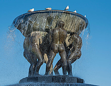 青铜,喷泉,古斯塔夫-维格朗,雕塑,公园,奥斯陆,挪威,欧洲
