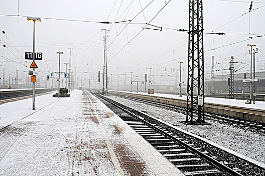 轨道,雪,枢纽站,多特蒙德,鲁尔区,北莱茵-威斯特伐利亚,德国,欧洲