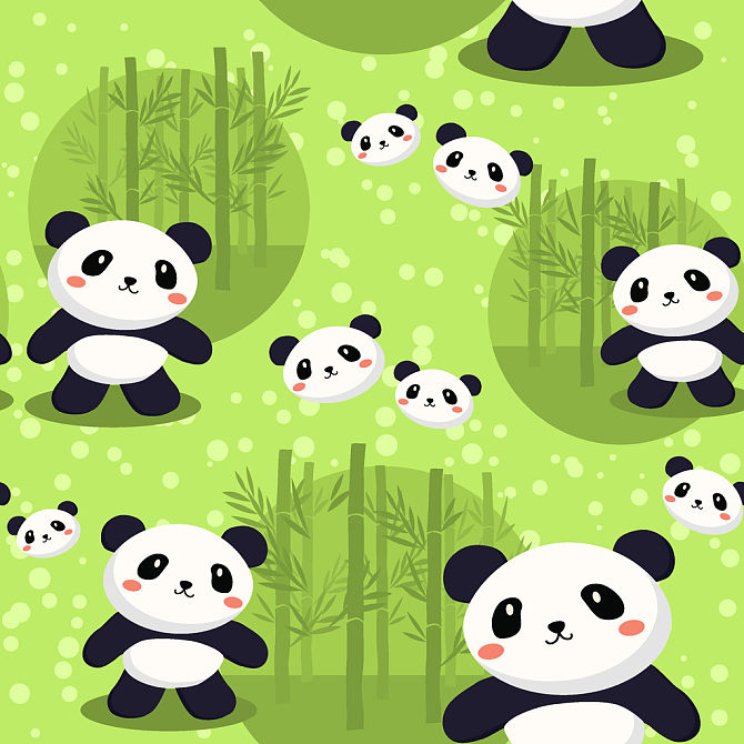 熊猫_无缝_图案_绿色_可爱_小_竹子_高清图片_全景视觉