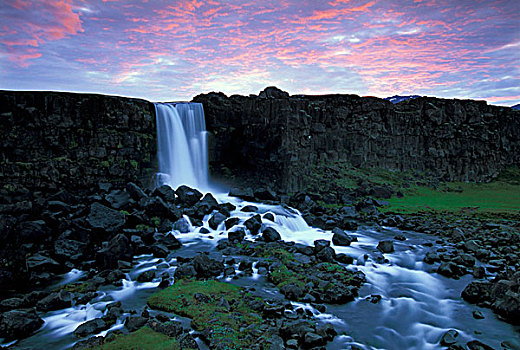 瀑布,辛格韦德利,冰岛,欧洲