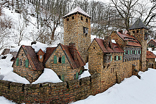 大,户外,模型,城堡,雪,北方,哈尔茨山,萨克森安哈尔特,德国,欧洲