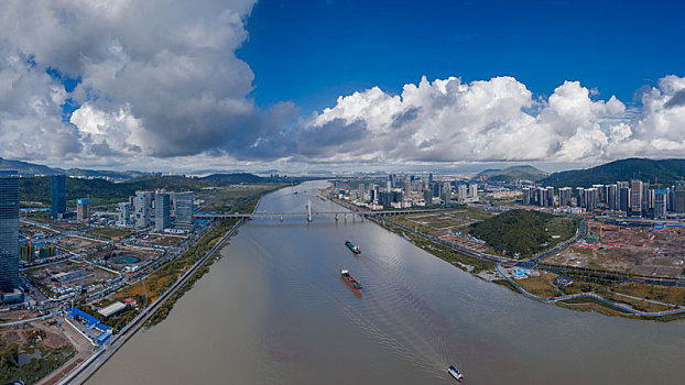 珠海横琴金融区和澳门全景