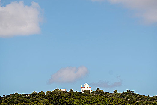 教堂,靠近,寺院,正面,蓝天,国家纪念建筑,克里特岛,希腊,欧洲