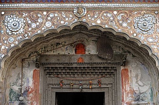 装饰,门,拱形,房子,哈维利建筑,沙卡瓦蒂,区域,拉贾斯坦邦,北印度,南亚