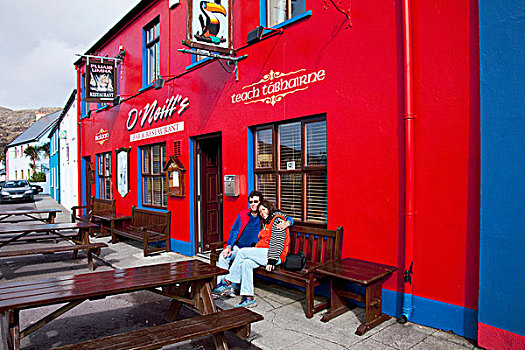 伴侣,坐,长椅,户外,酒吧,科克郡,爱尔兰