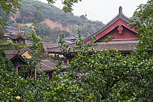 雨天中的华清宫山水园林景观