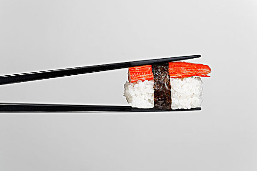 黑色,筷子,拿着,握寿司,寿司,龙虾,肉,包着,紫菜干