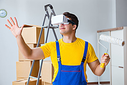 油漆工,承包,工作,虚拟现实,护目镜