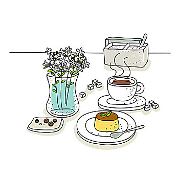 蛋糕,茶,花,容器