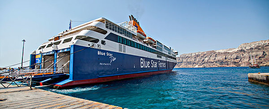 希腊雅典圣托里尼,阿西尼奥斯港,blue,star,邮轮