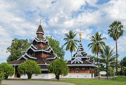 寺院,缅甸,掸邦,风格,木质,庙宇,儿子,泰国